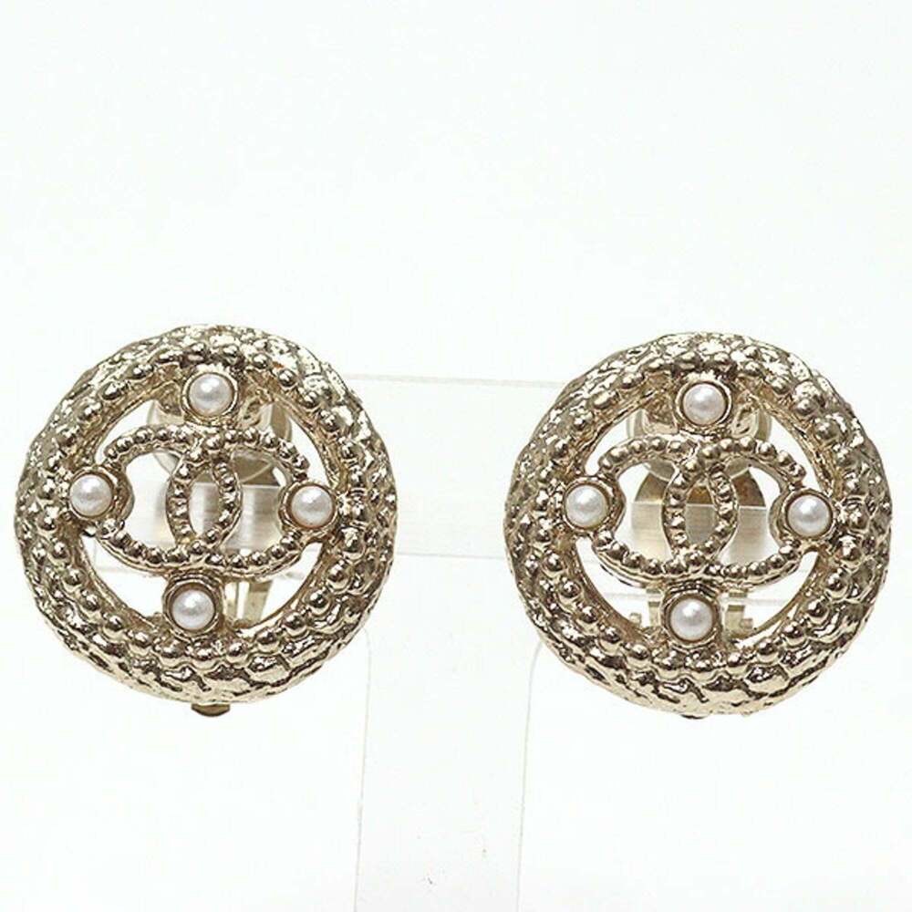 CHANEL Authentic Gold Pearl Logo Earrings - Picture 2 of 3